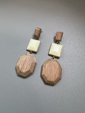 Elegant Cream and Wood Drop Earrings - Women's Jewelry